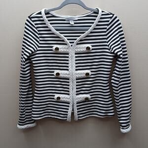 Luciano Dante Striped Nautical Anchor Buttons Jacket Black White Size Medium